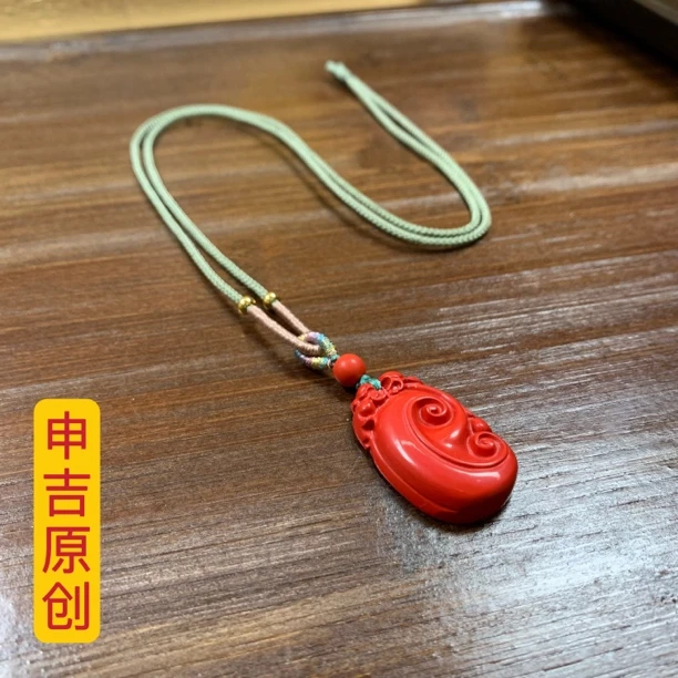 含辰砂工艺品精品红砂灵芝如意精致款吊坠
