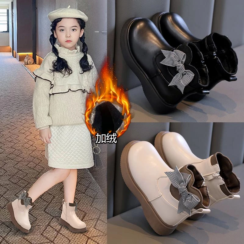 回力潮品女童棉靴童鞋女宝加绒皮靴冬季马丁靴英伦风靴子中筒靴子