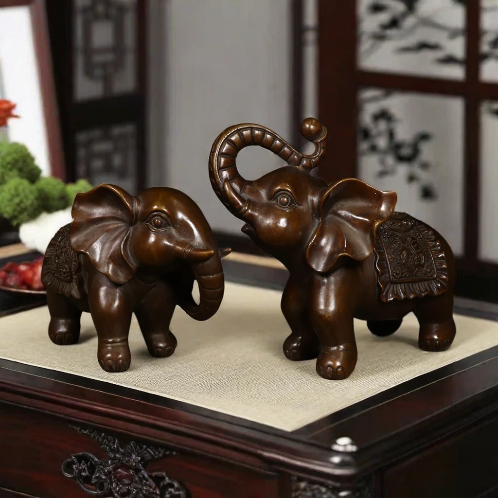 铜大象摆件一对吸水聚财象铜象办公室客厅玄关装饰品高档商务礼品