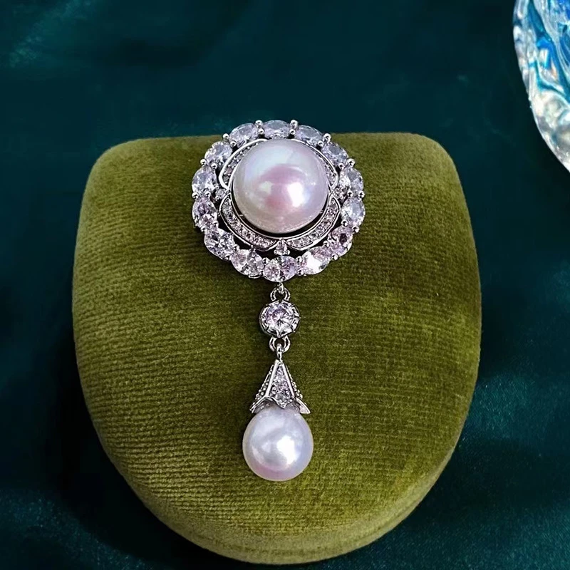 非金属合成锆石胸针 大点位真珠优雅古典宫廷SF610设计感胸针