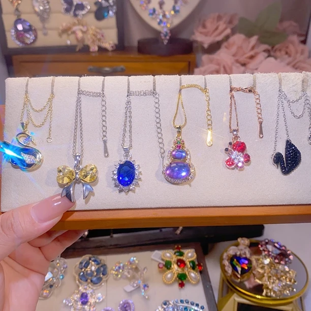 铜合金合成锆石项链 奢梵品牌轻奢时尚施家水晶项链饰品