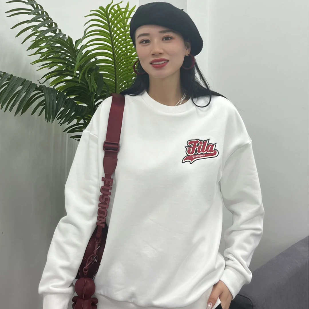 FILA FUSION斐乐潮牌针织套头衫2023冬款加绒宽松卫衣 T11W342210