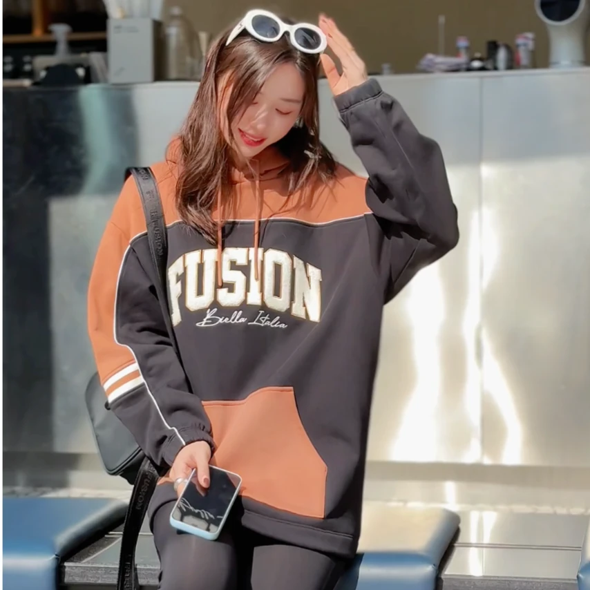 Fila/斐乐潮流女子针织连帽卫衣时尚百搭休闲运动卫衣T11W345210F