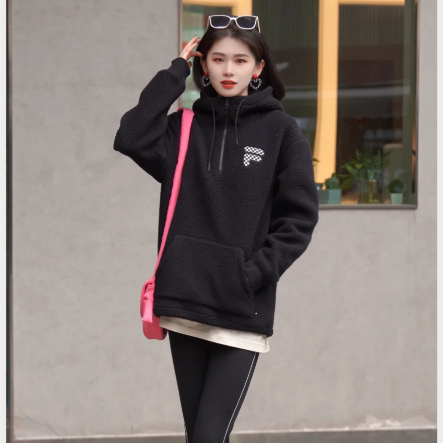 FILA/斐乐情侣款秋冬宽松加绒加厚百搭摇粒绒女装卫衣T11U343208