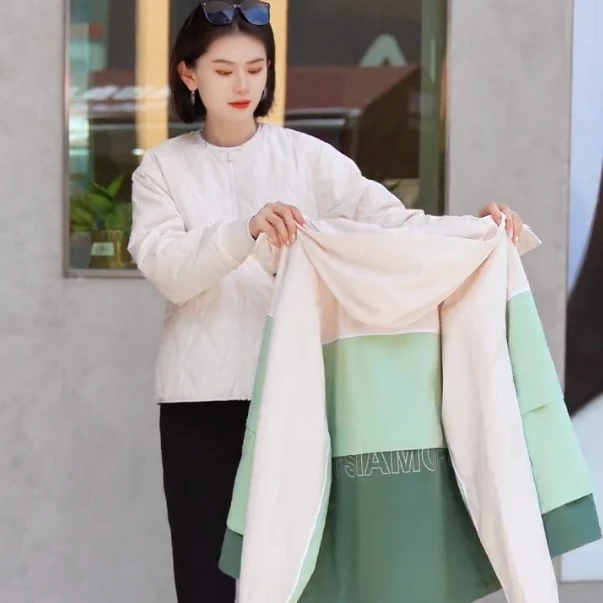 FILA斐乐23年女新款梭织保暖工装风连帽棉服两件套外套T11W316901