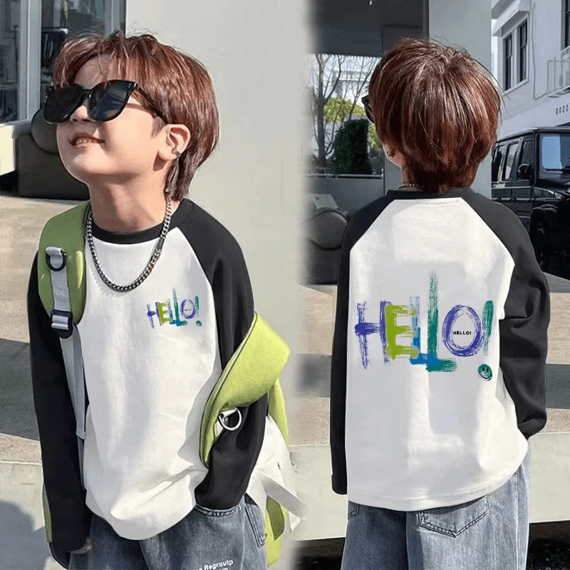 新款男女童纯棉儿童长袖T恤春秋卡通撞色袖上衣中小童宝宝打底衫