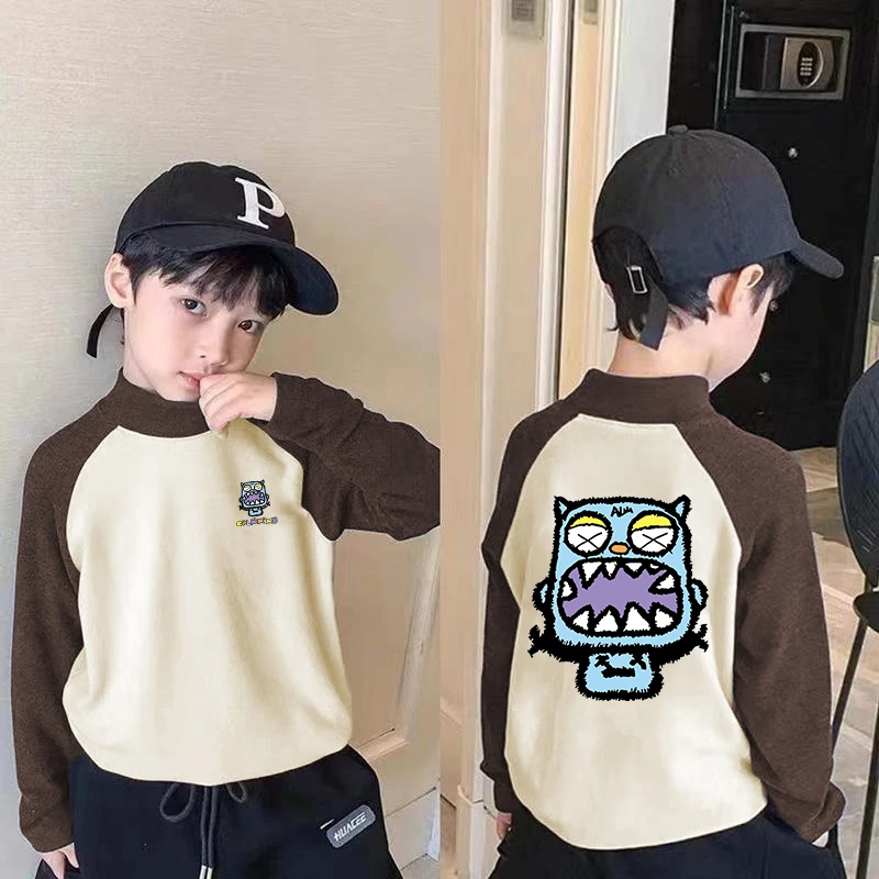 男童打底衫德绒秋冬新款儿童冬装磨毛圆领长袖中大童保暖内搭潮牌