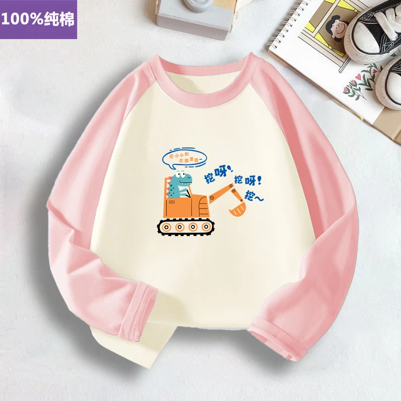 儿童100%纯棉长袖t恤春秋季新款男女童宝宝休闲趣味文字套头上衣