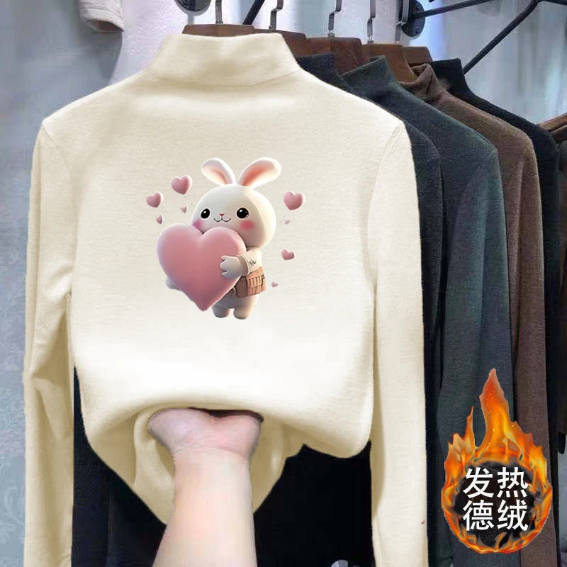 儿童洋气卡通上衣中小童德绒半高领打底衫新款男女童保暖百搭童装