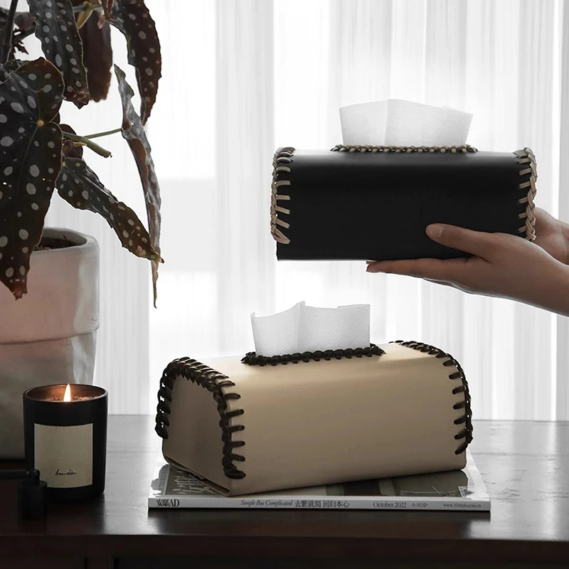 『俊辛优品』复古简约创意编织高档轻奢纸巾盒皮质抽纸盒双色家用款