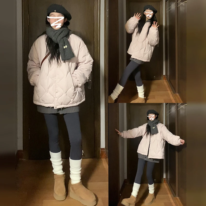 韩系菱格棉服女2024年新款冬季夹棉外套高级感洋气轻薄小棉袄