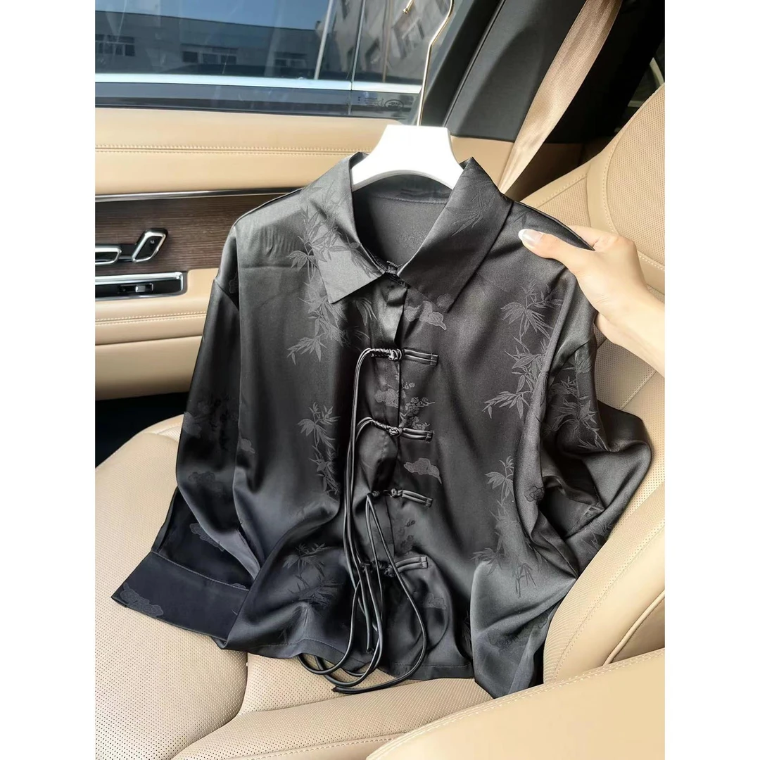 176-杨幂同款秋季新款新中式中国风立领女士气质长袖衬衫