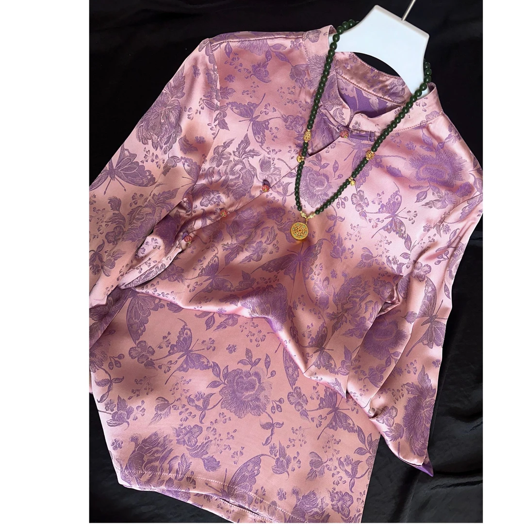 2410-常熟新中式秋季新款气质长款中国风斜襟织花休闲套装