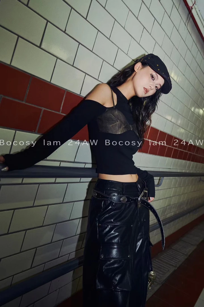 DAJIBOCOSY假两件水洗棉黑色24秋季新款百搭小众设计师款长袖