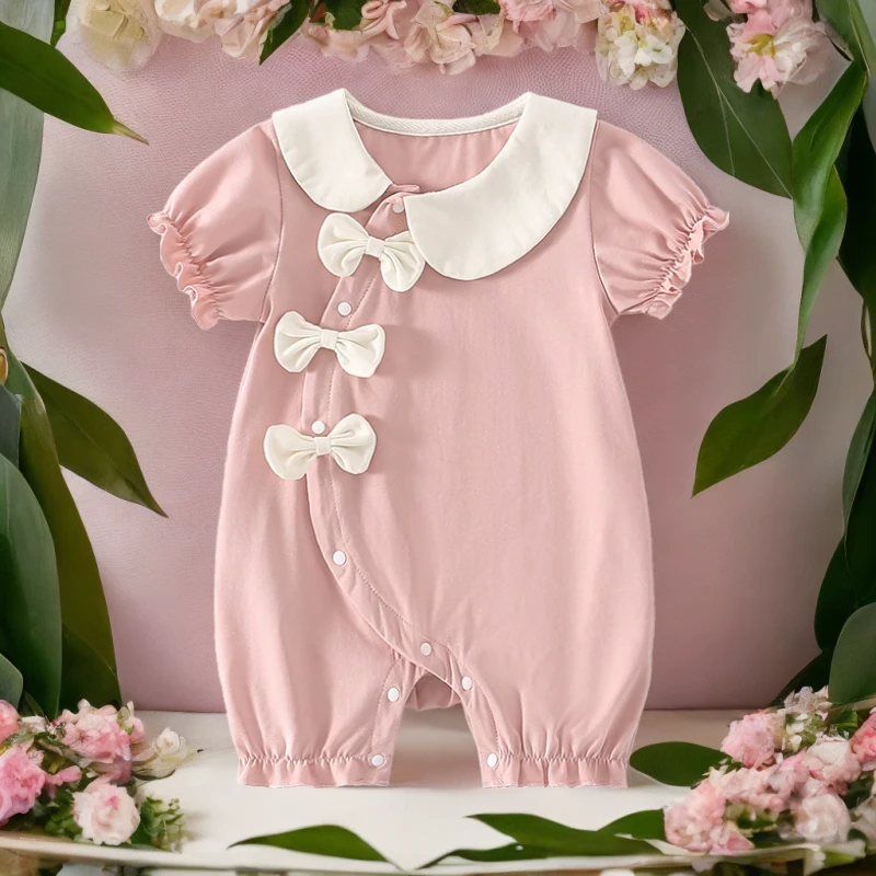婴儿夏款连体衣女宝宝夏季薄款洋气短袖满月百天夏天周岁公主服