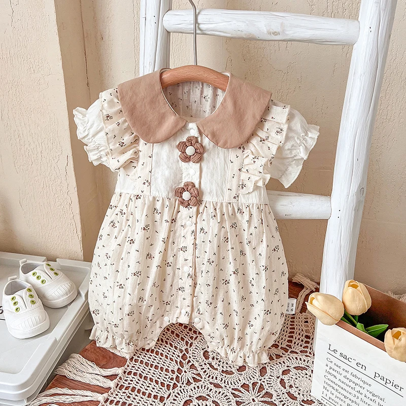 婴儿夏款短袖洋气连体衣新生儿夏季薄款满月夏天公主服衣服