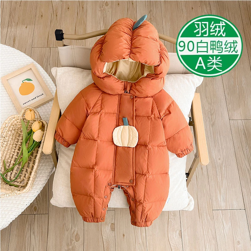 婴儿冬季新款90白鸭绒羽绒服男女宝加绒加厚外出服南瓜保暖外出服