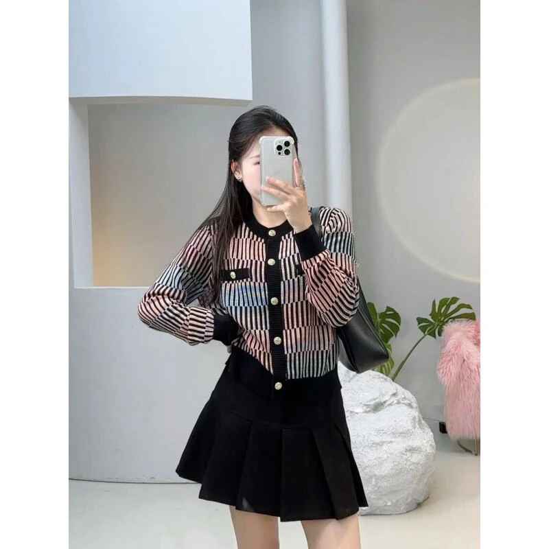 【晚霞】Y1040新款彩色长袖圆领开衫时尚百搭针织衫上衣