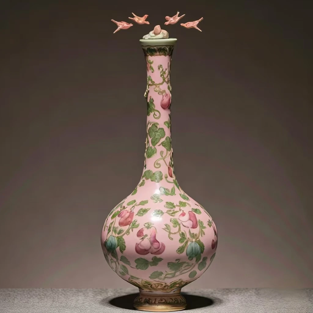 粉彩大吉葫芦壁瓶·清  传统吉祥物艺术珍品