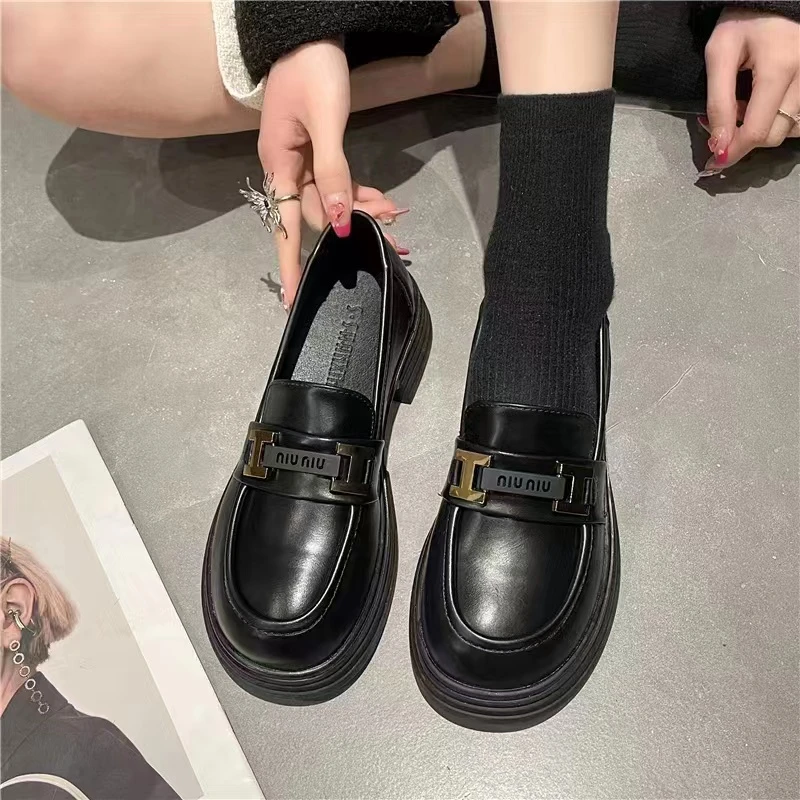 z8566-乐福鞋女2024年新款单鞋松糕跟厚底英伦风软底高跟