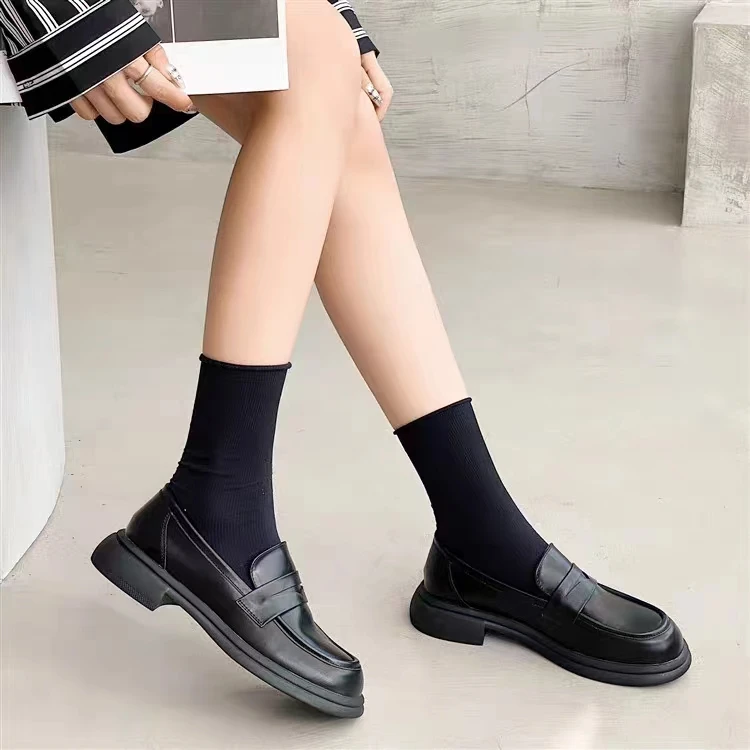 Z508-【双元素】圆头低帮单鞋女2023春新款百搭一脚蹬乐福鞋通勤