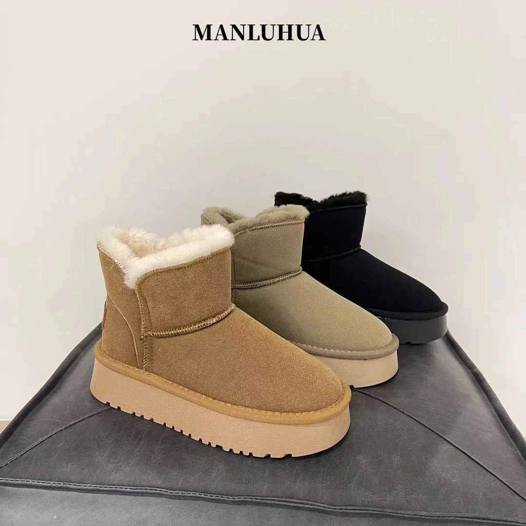 Z5859-1-雪地靴女皮毛一体2024新款冬季桑坡村网红加绒加厚东