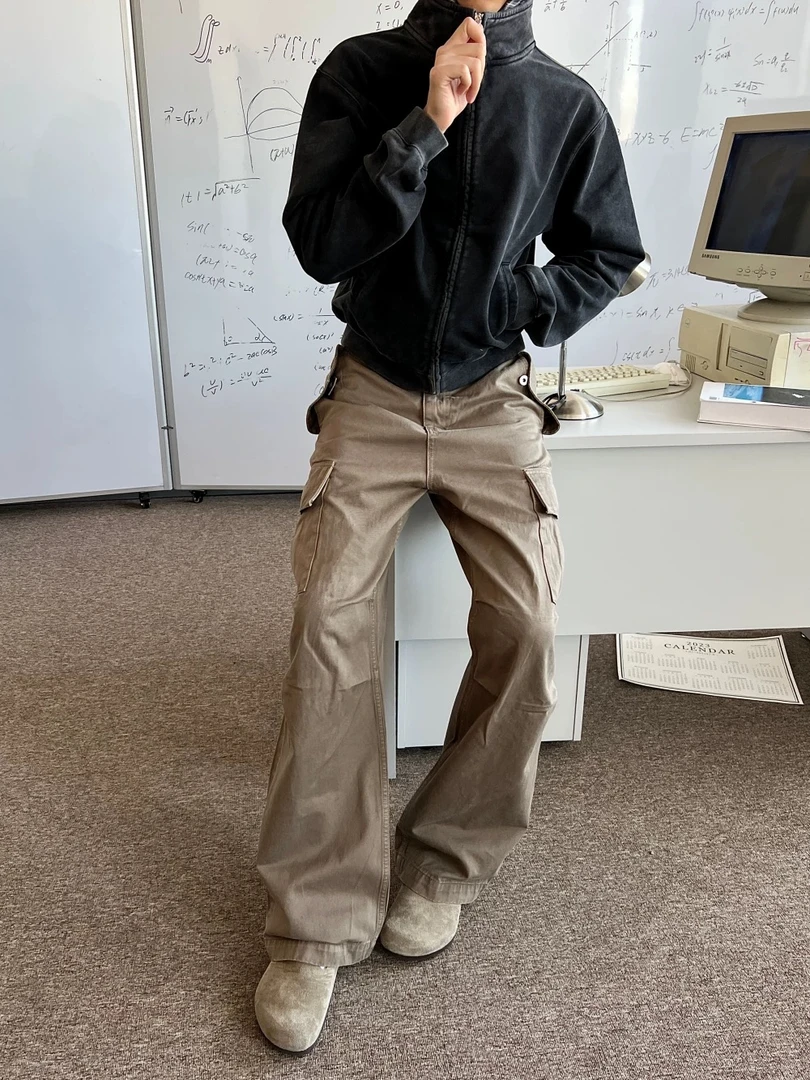 VLABMADE 美拉德系做旧沙色宽松直筒口袋工装裤New Vintage Cargo