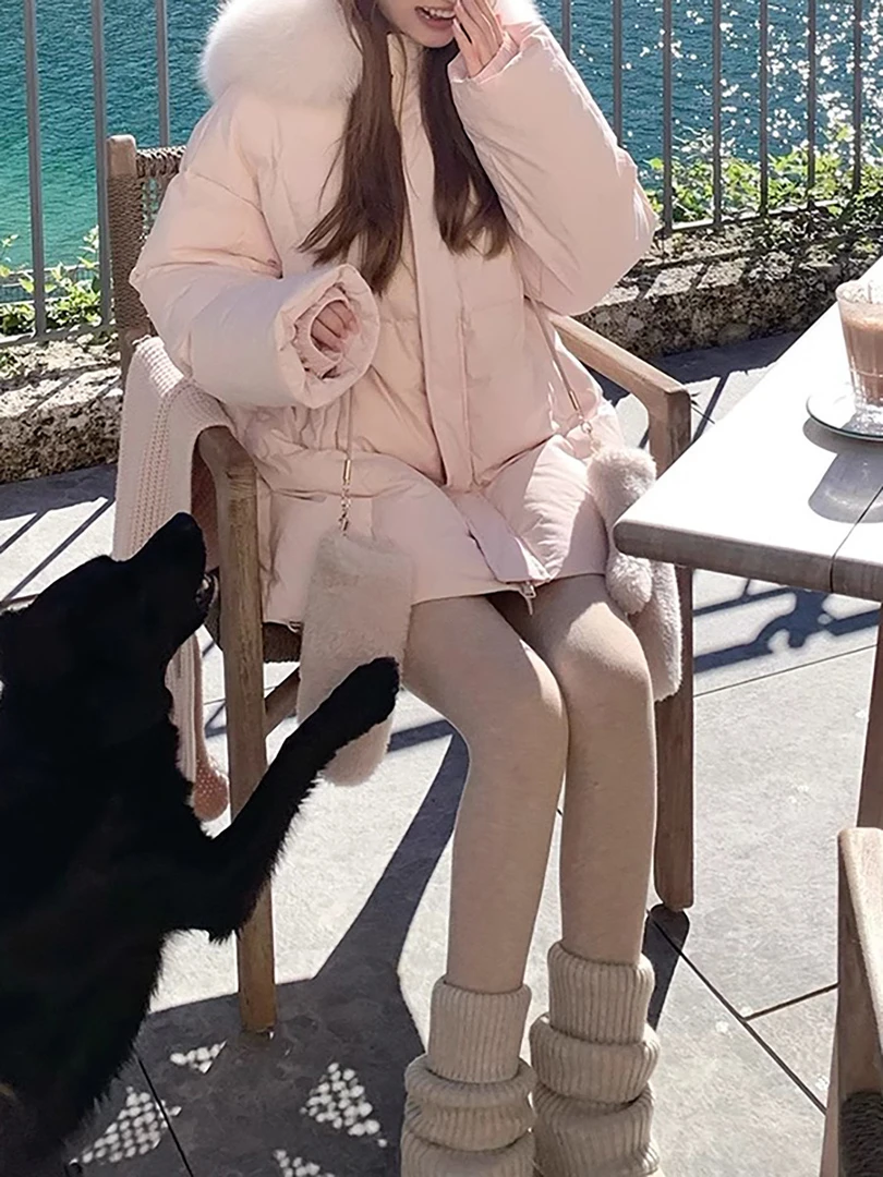 莫斯科的冬90白鸭绒狐狸毛领短款羽绒服下雪耐脏冬季防水中长款