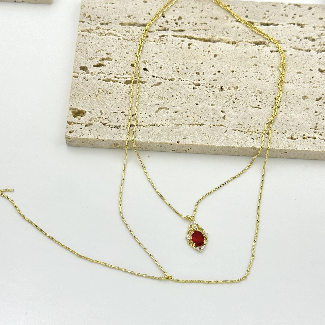 铜合金合成锆石项链 N1125红色项链