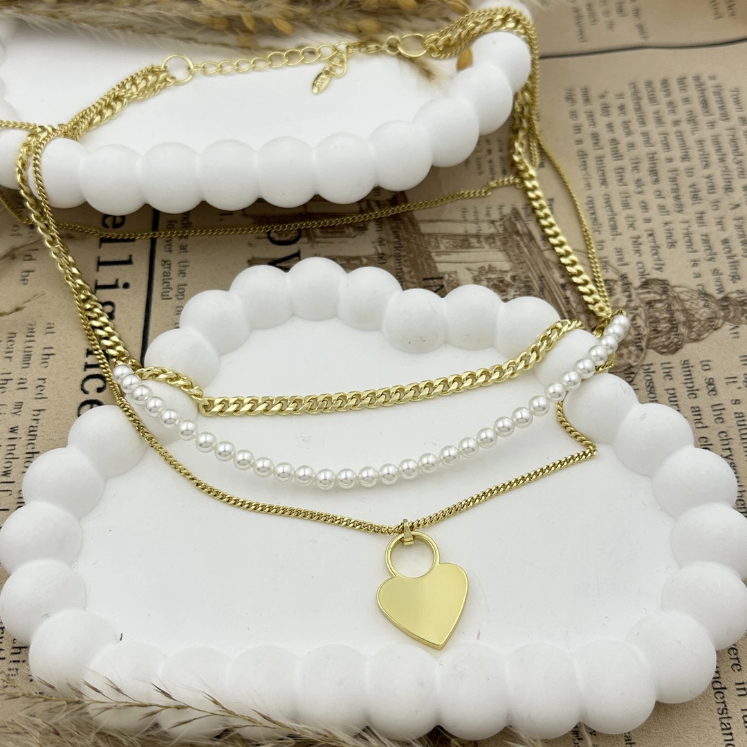 铜合金合成锆石项链 N1065桃心项链