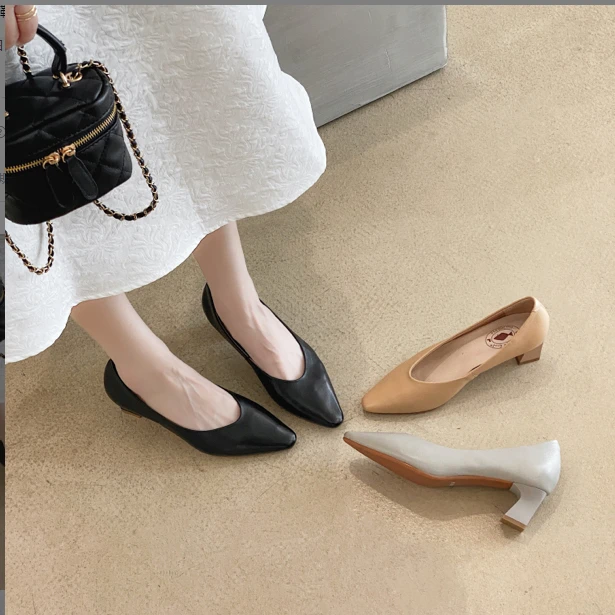 （昔子精选）22329新款粗跟浅口单鞋一脚蹬高跟女鞋时尚百搭秋季