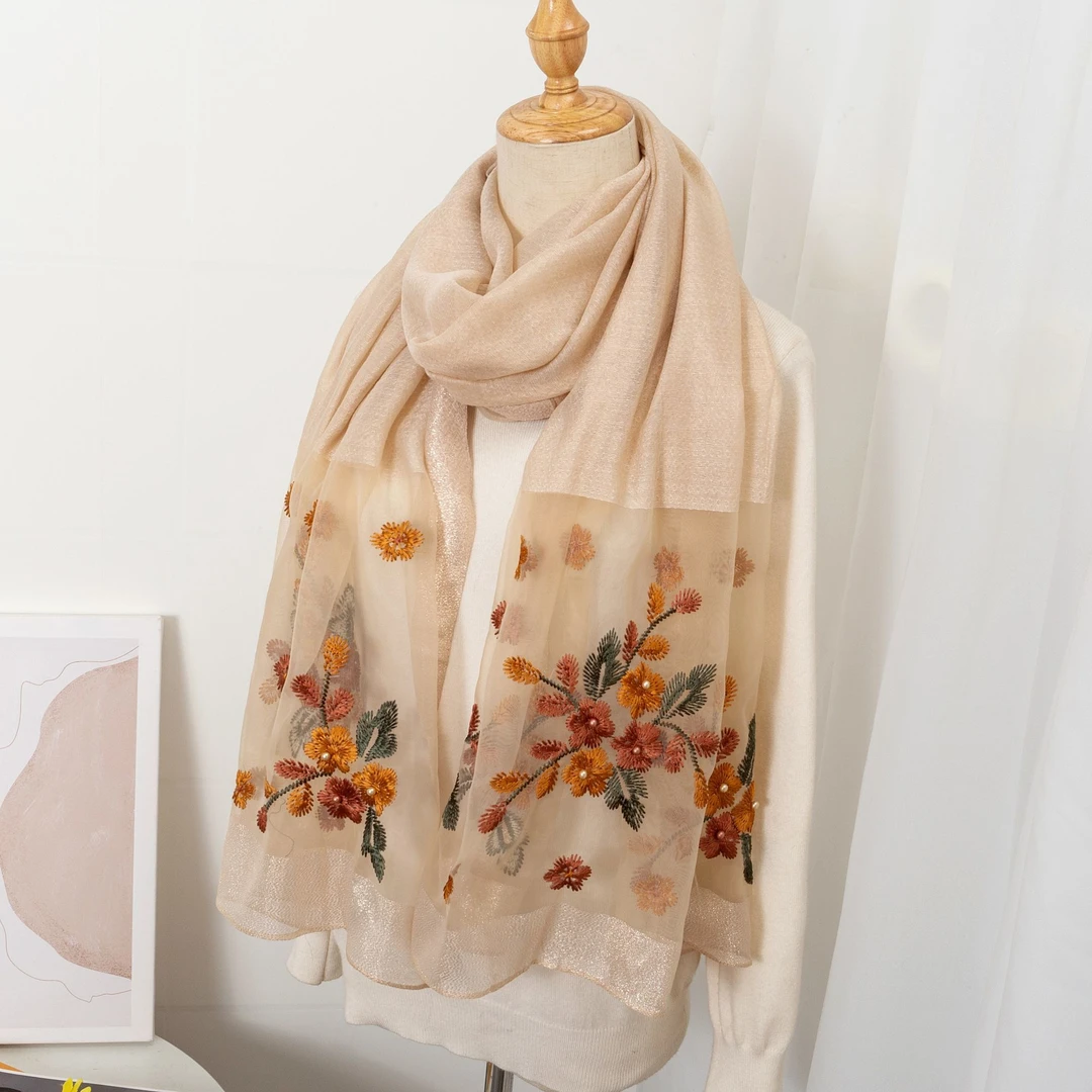 175X75CM左右围巾丝巾披肩【海棠花款】杏色G34