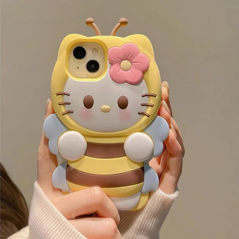 卡通蜜蜂凯迪猫适用iPhone15手机壳荣耀华为mate60硅胶14/13软壳