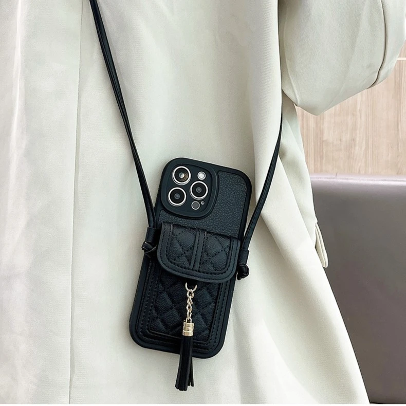 小羊皮流苏零钱包适用【苹果/vivo/opoo/华为/荣耀】斜挎挂绳手机壳