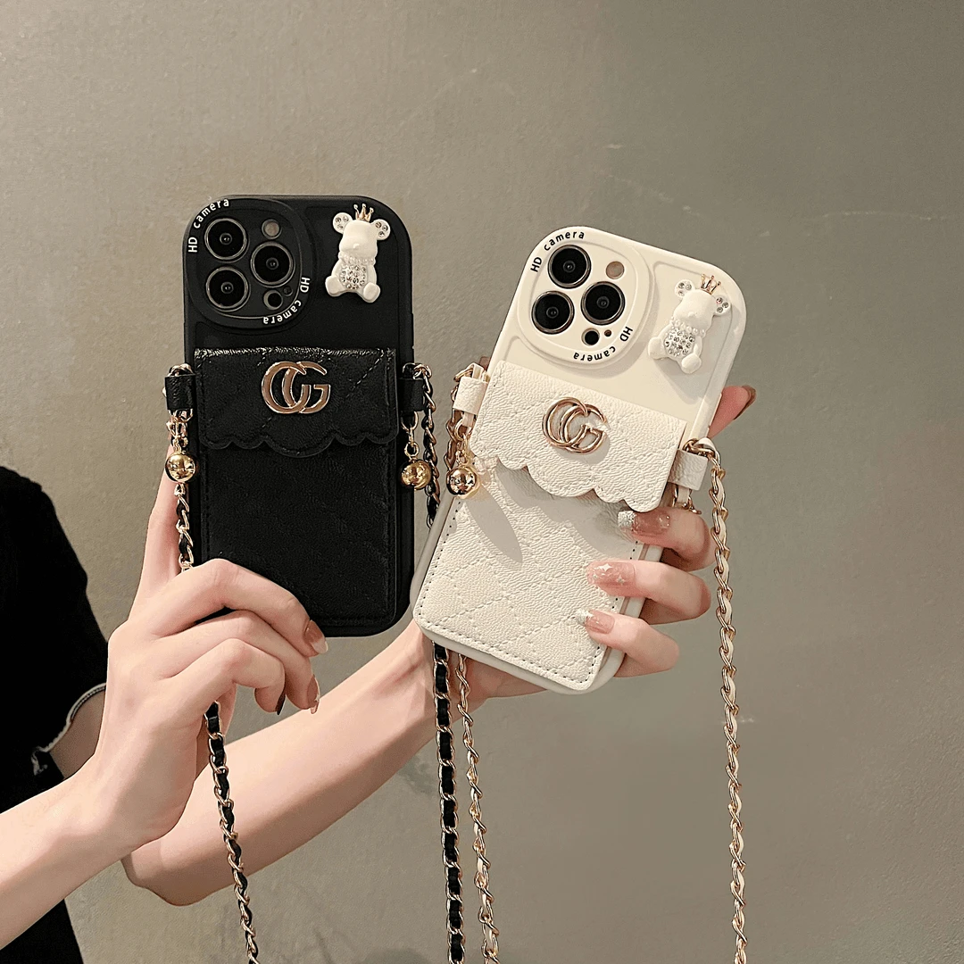 适用于{苹果/vivo/oppo/小米/华为}轻奢潮牌小熊零钱包斜跨手机壳