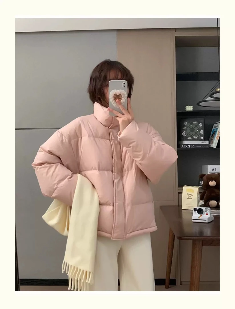 2024年大朵白鸭绒韩版小个子短款立领冬装白鸭绒羽绒服