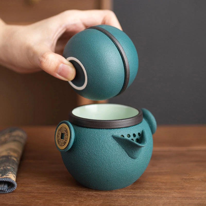 财宝旅行茶具陶瓷泡茶壶一壶二杯便携 户外随身快客杯 茶具套装