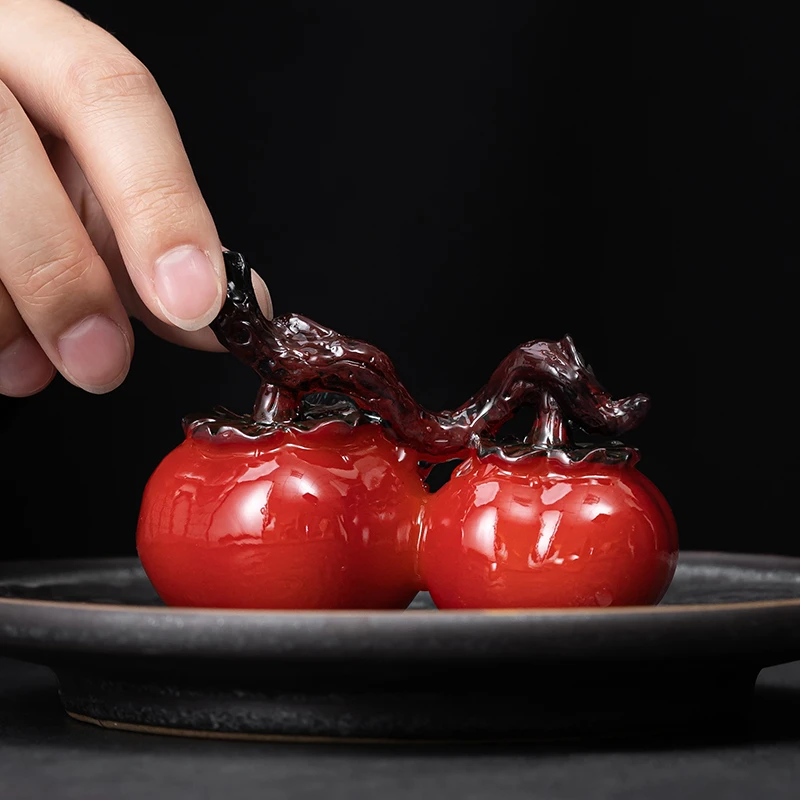 新款柿柿如意变色茶宠可养好物精品摆件好柿成双创意茶具摆件高档