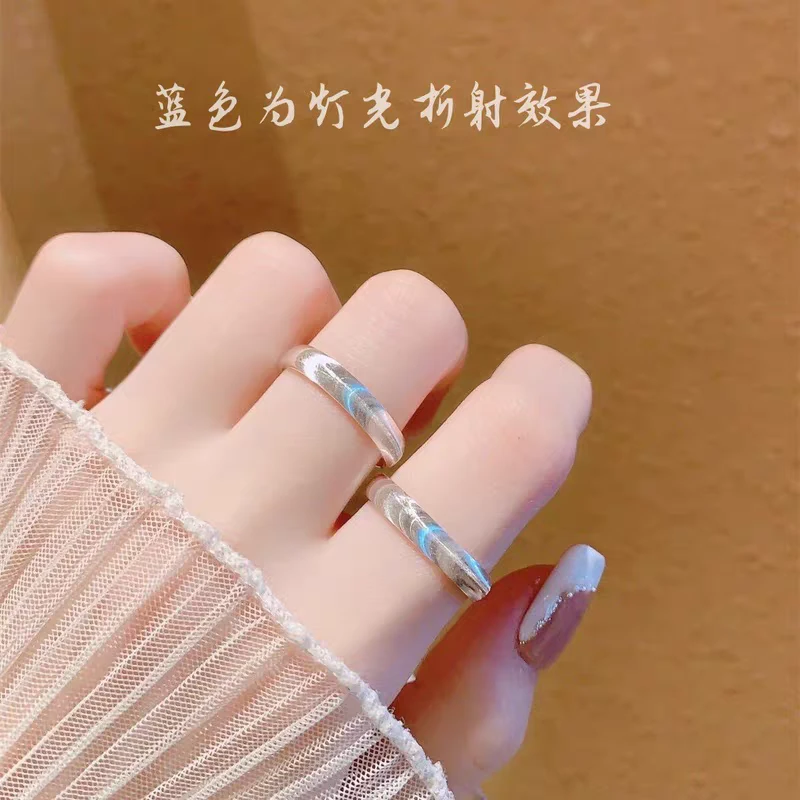 足银戒指 夏木足银999猫眼戒指实心素圈指环百搭情侣纯银可调戒指