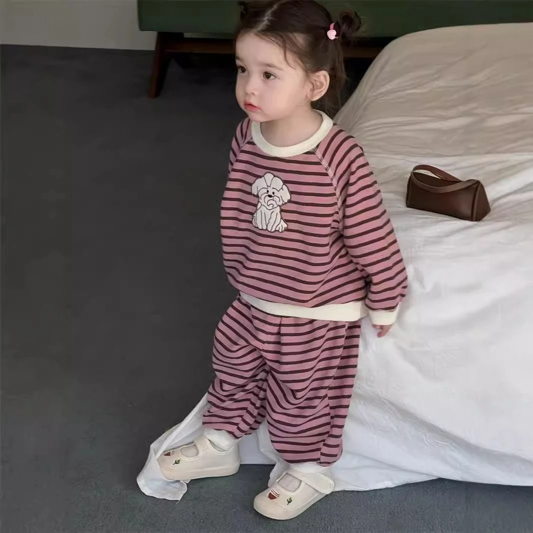 儿童长袖条纹套装秋季衣服宝宝2024秋款新品秋装韩版童装女童套装