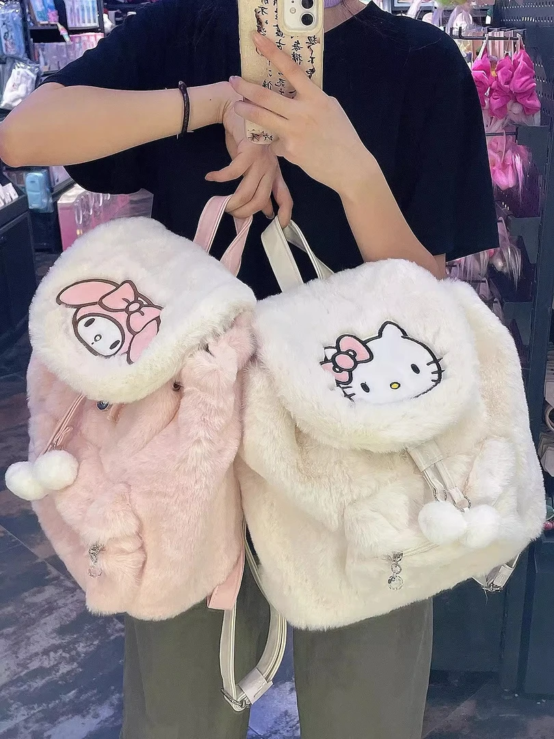 秋冬可爱毛绒包包女小众设计翻盖双肩包潮休闲帕恰狗美乐蒂背包
