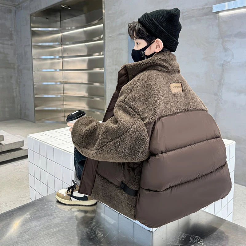 中大儿童2024冬季新款加厚韩版时髦棉袄男童冬款休闲保暖棉服帅潮