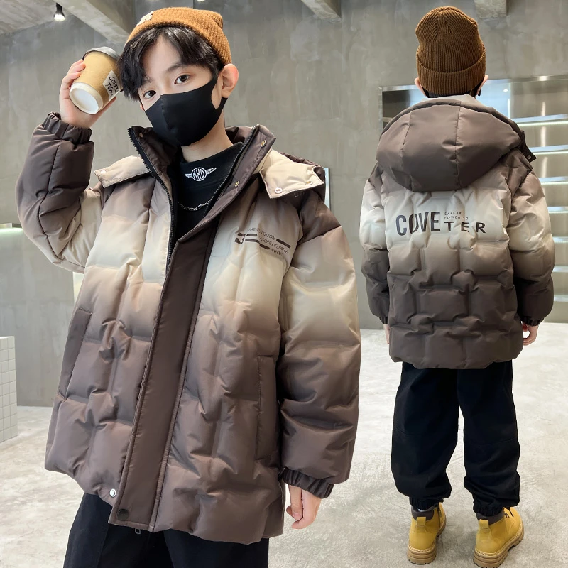 男童羽绒服中长款冬季洋气中大儿童冬装男孩加厚外套2023新款潮帅