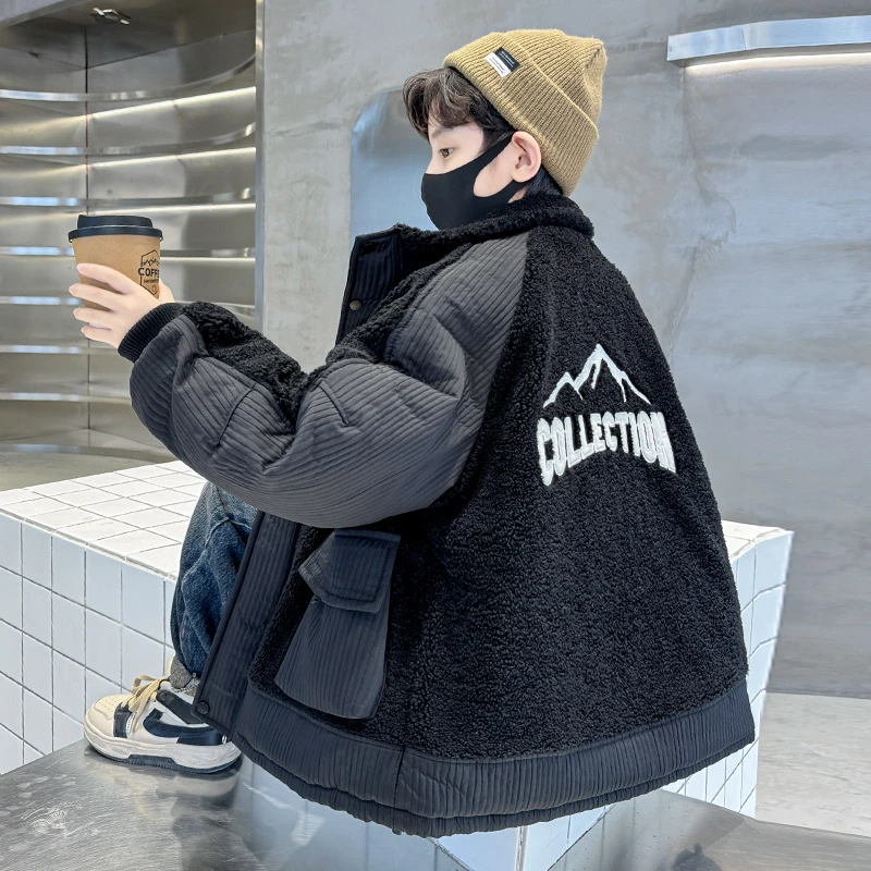 男孩厚外套秋冬款2024新款儿童冬季加厚中大童装夹棉帅气男童棉服