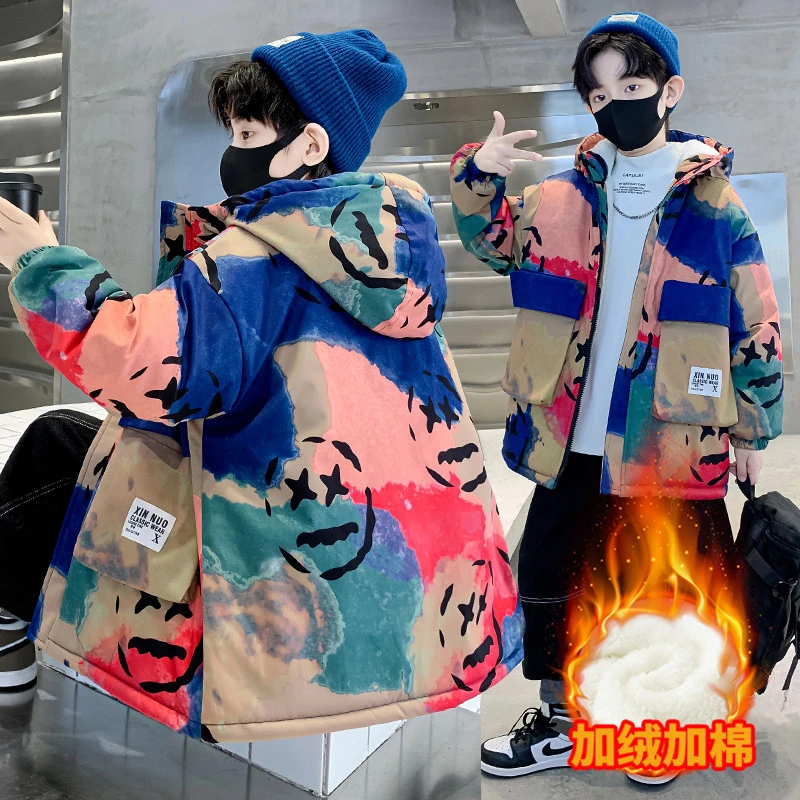 儿童装男童加绒外套秋冬款2023新款加厚中大童保暖派克服男孩冬季