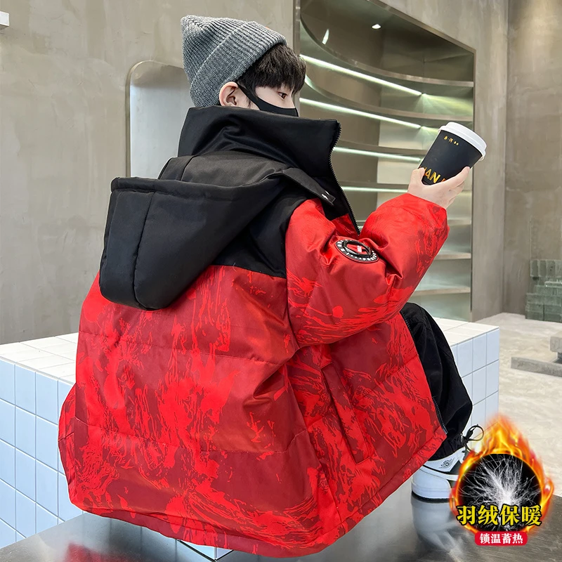 儿童装男童红色羽绒服2024新款大童冬装鸭绒冬季男孩拜年加厚外套