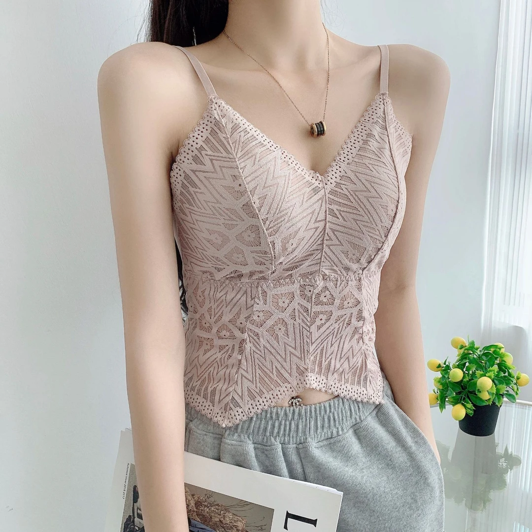 网红新款蕾丝打底吊带背心内衣女中长款防走光固定杯美背裹胸抹胸