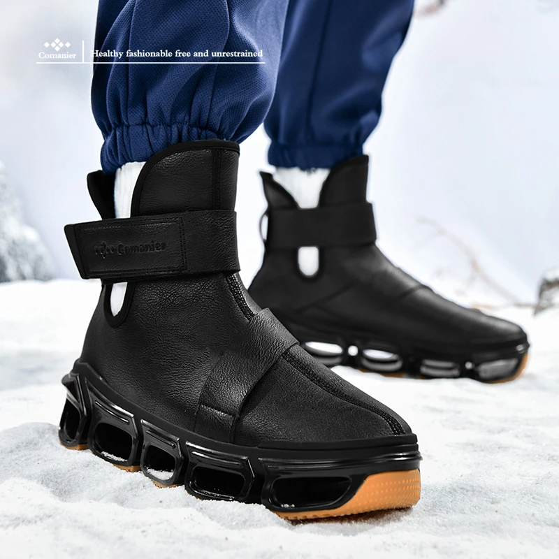 男鞋冬季新款加绒保暖马丁靴男款厚底鞋工装鞋复古大黄靴刀锋鞋子