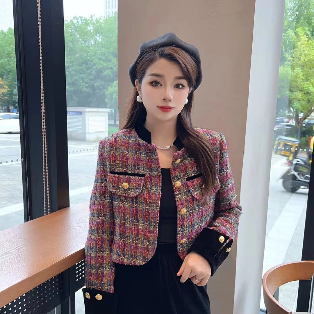 2025新款法式小个子粗花呢高级感小香风外套女新款休闲短款上衣