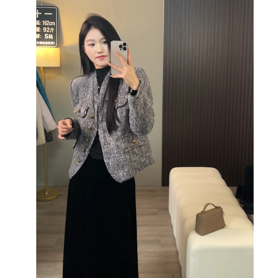 【90白鸭绒】小香风外套2023冬季新款法式高级灰小众设计感羽绒